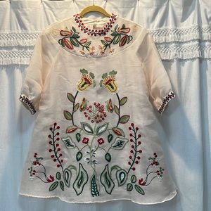 Off white embroidered floral tunic fully lined.